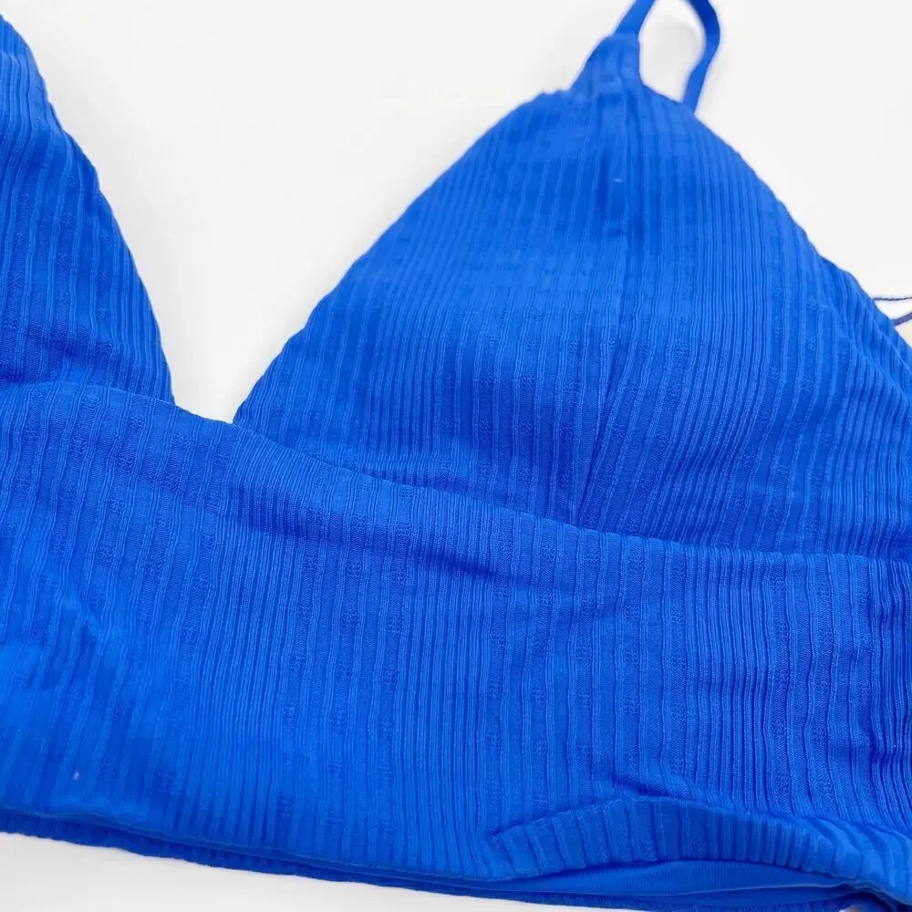 L*Space Winnie Longline Bikini Top Ribbed Royal Blue Large NEW with tags!
